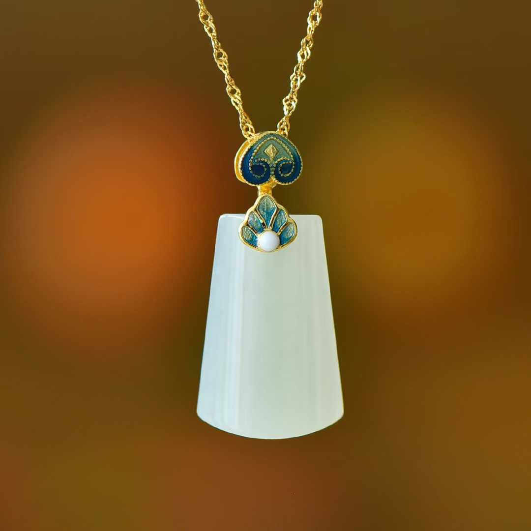 925 Silver-Inlaid Hetian Jade Pendant (Trapezoidal Peace Plaque, "Lotus for Continuous Good Luck" Design)