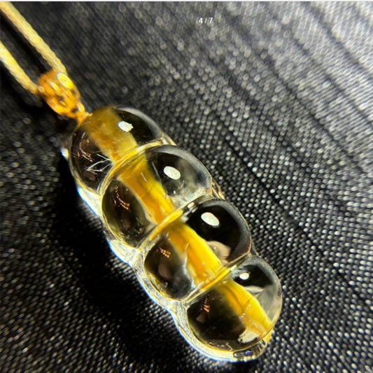 Natural Titanium Rutilated Quartz "Fortune Bean" Pendant