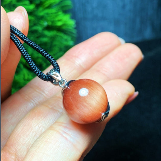 Natural Red Rabbit Hair Cat's Eye Fortune Bead Pendant