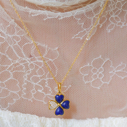 Natural Lapis Lazuli Four-Leaf Clover Heart Pendant