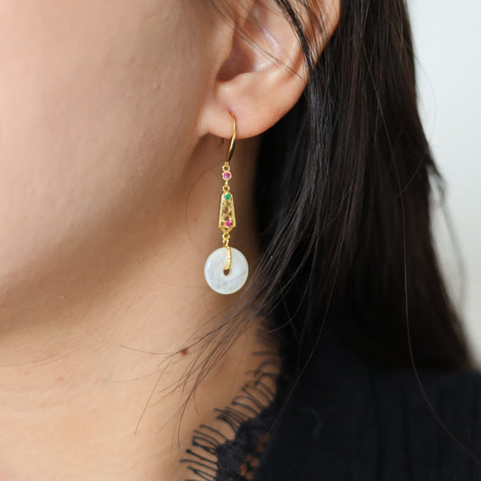 Natural White Mother of Pearl Peace Buckle Earrings
