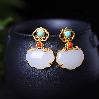 925 Silver Inlaid Hetian Jade Ruyi Lock Set