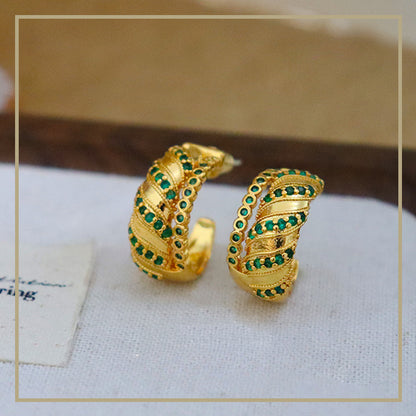 High-grade retro green zircon c-shaped earrings - jewelryweilin