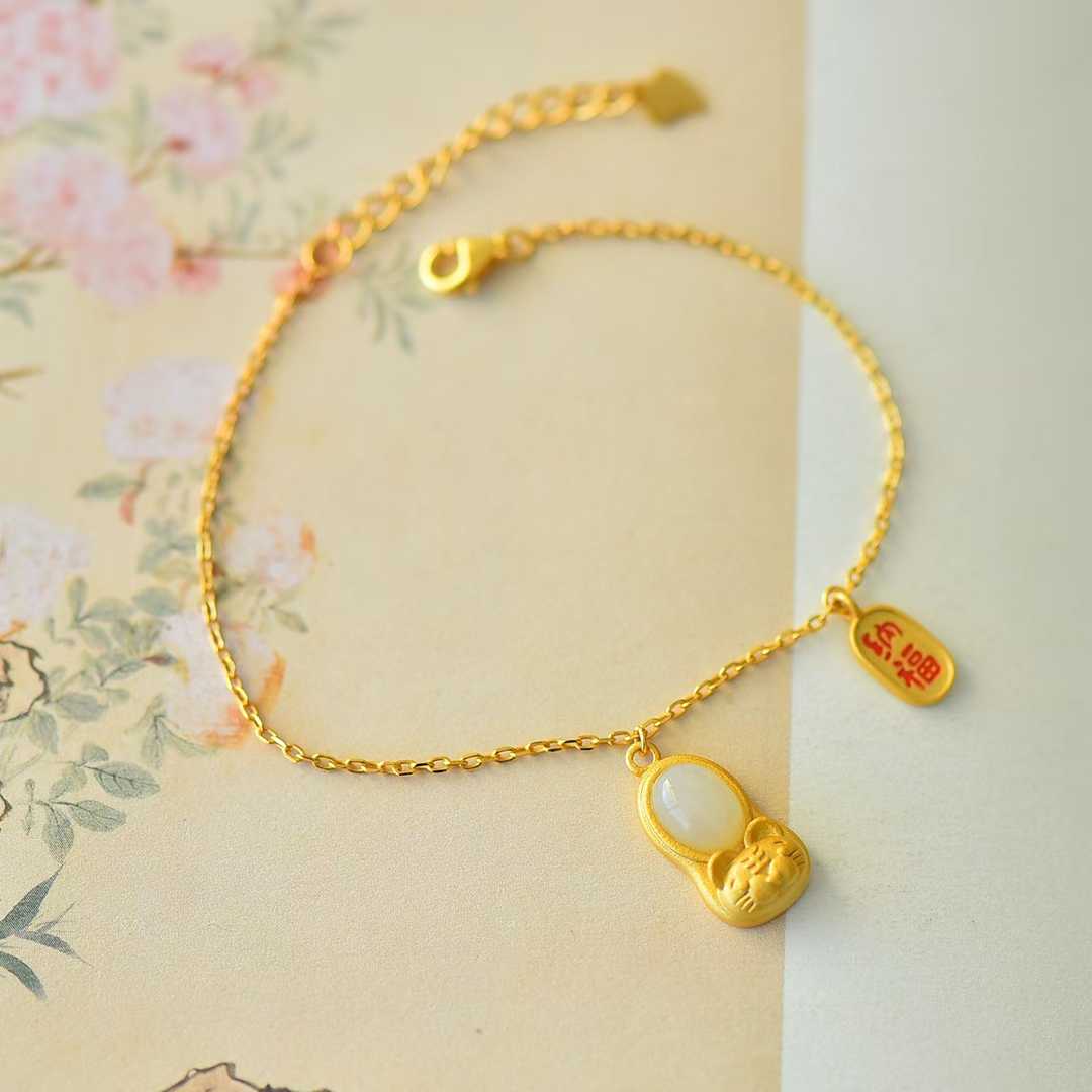 Elegant S925 silver inlaid Hetian jade set featuring prosperity and fortune symbolism