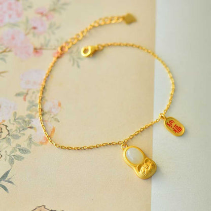 Elegant S925 silver inlaid Hetian jade set featuring prosperity and fortune symbolism