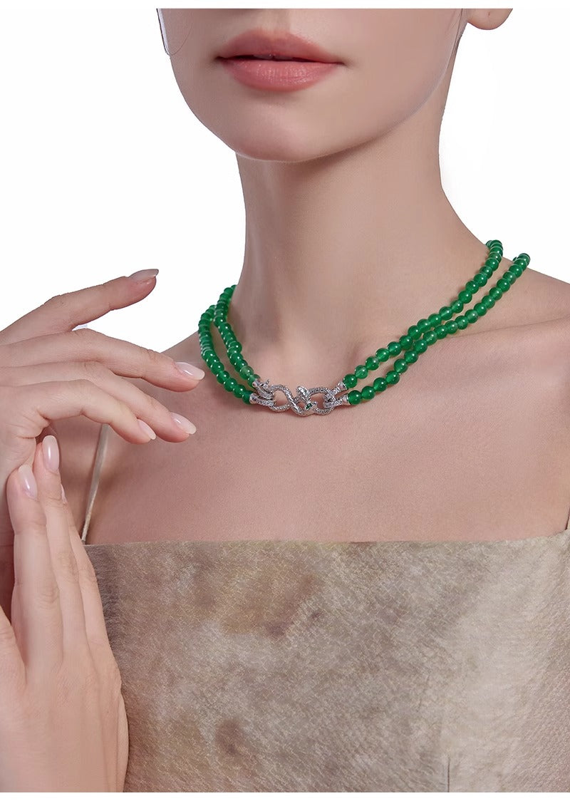 Green double-layer snake necklace