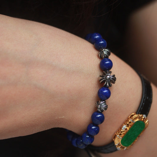 8mm Lapis Lazuli Chrome Hearts Style Bracelet