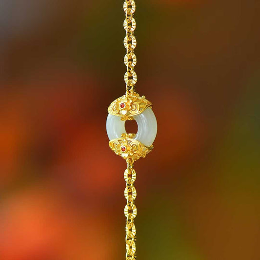 925 Silver Inlaid Enamel & Hetian Nephrite "Peace Always" Bracelet