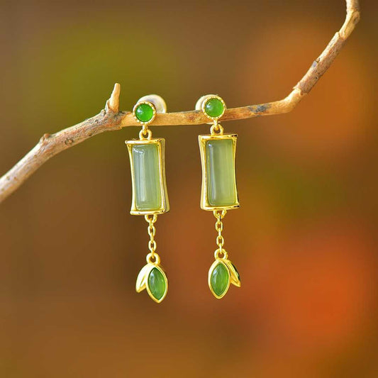 925 Silver Inlaid Hetian Nephrite (Clear Water Variety) "Steady Progress" Stud Earrings