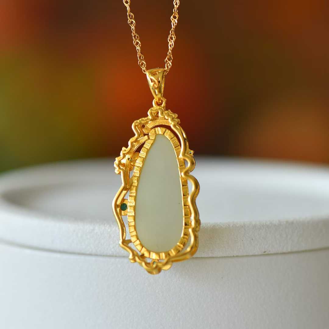 925 Silver Inlaid Hetian Nephrite "Four Seasons Fortune Bean" Pendant