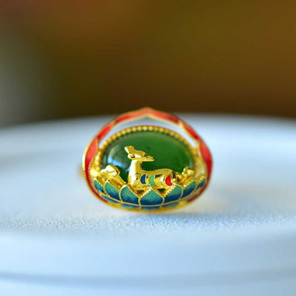 925 Silver Inlaid Nephrite "Meeting the Divine Deer" Jewelry Set