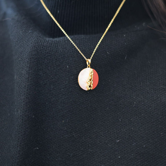 Half the Kingdom" Pendant, Natural Nanhong Agate and White Mother of Pearl