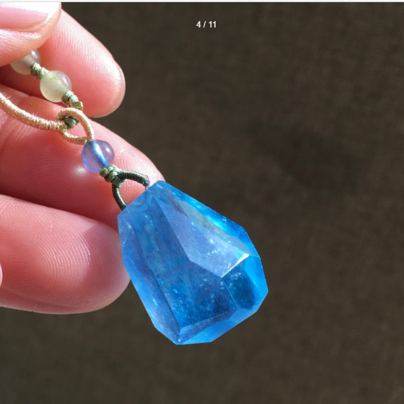 Natural Aquamarine Rainbow Flash Raw Crystal Pendant