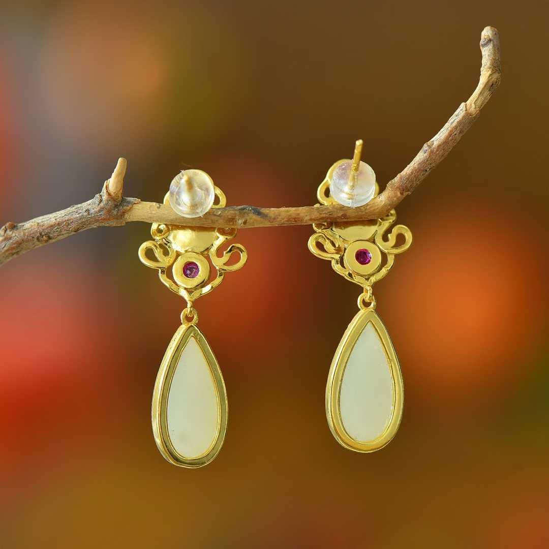925 Silver Inlaid Nephrite "Precious as Ever" Teardrop Stud Earrings
