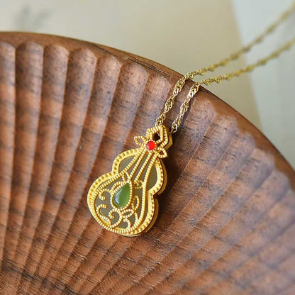 925 Silver Inlaid Hetian Nephrite "Bosom Friend" Violin Pendant