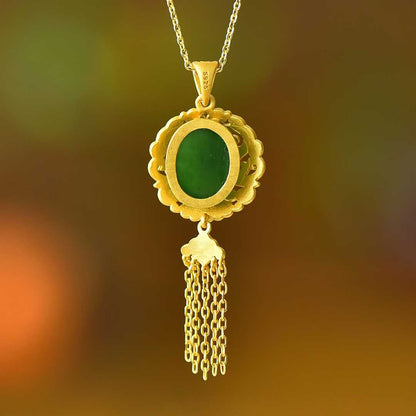 925 Silver-Inlaid Hetian Green Jade Pendant with Single-Sided "Dragon Blessing" Design & Tassel