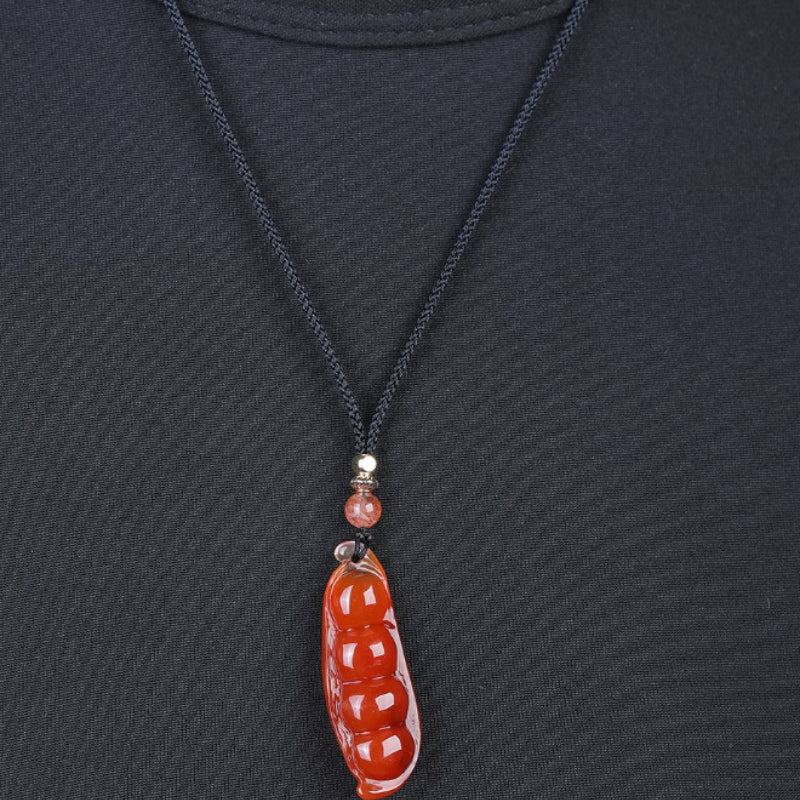 Natural Red Rabbit Hair Crystal Four-Season Bean Pendant