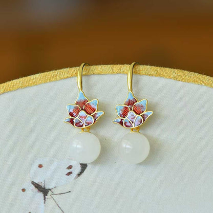 925 Silver Inlaid 10mm Nephrite (White Jade) Enamel Earrings - jewelry - weilin.com