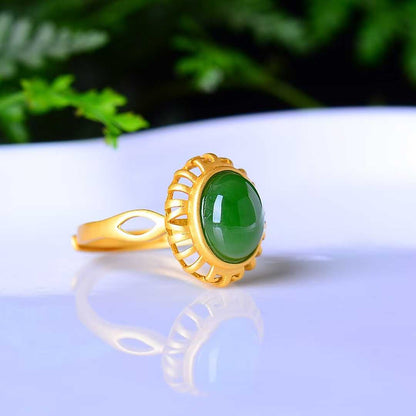 925 Silver Inlaid Enamel and Hetian Jade Cabochon Ring - jewelry - weilin.com