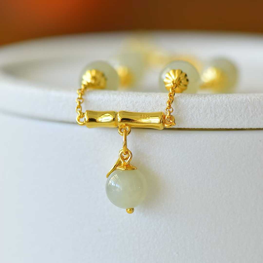 925 Silver Inlaid Enamel and Hetian Nephrite "Steady Progress" Bracelet - jewelry - weilin.com
