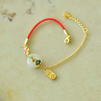925 Silver Inlaid Enamel & Hetian Nephrite "Safe & Sound" Bracelet - jewelry - weilin.com