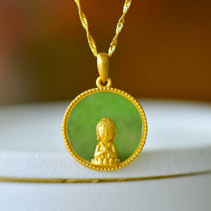 925 Silver - Inlaid Green Jadeite Baby Buddha Pendant - jewelry - weilin.com