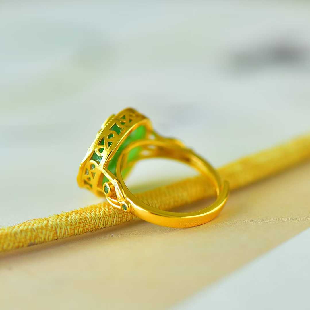 925 Silver Inlaid Green Jadeite "Steady Progress" Ring - jewelry - weilin.com