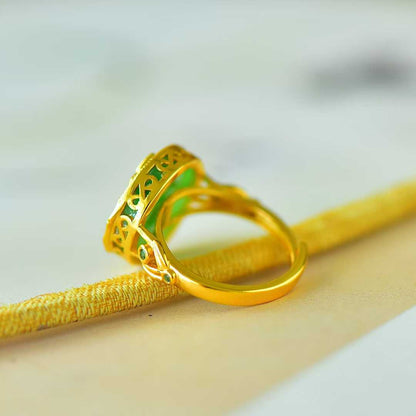 925 Silver Inlaid Green Jadeite "Steady Progress" Ring - jewelry - weilin.com