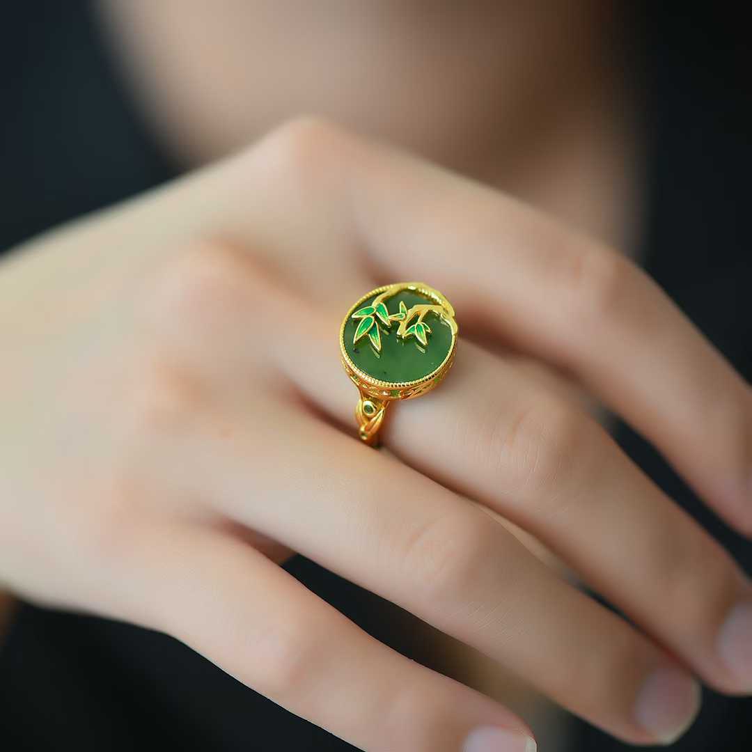 925 Silver Inlaid Green Jadeite "Steady Progress" Ring - jewelry - weilin.com