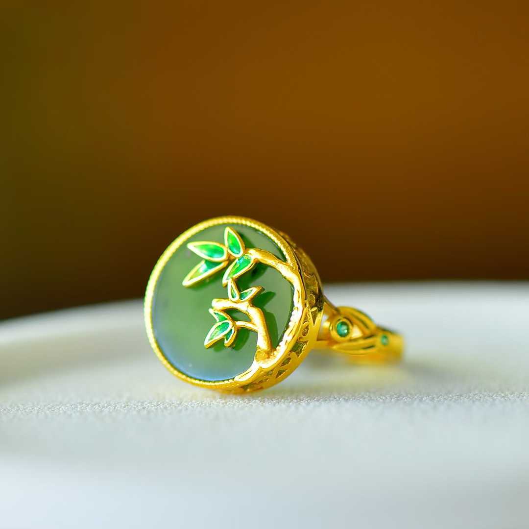 925 Silver Inlaid Green Jadeite "Steady Progress" Ring - jewelry - weilin.com