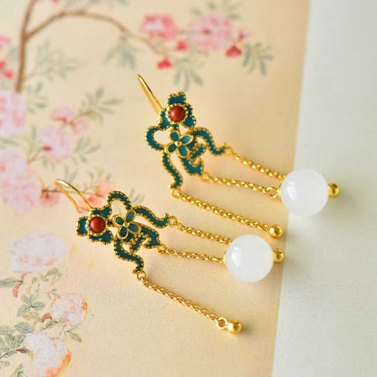 925 Silver Inlaid Half - Drilled Enamel Bead Earrings - jewelry - weilin.com