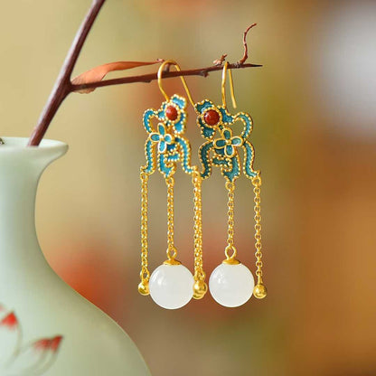 925 Silver Inlaid Half - Drilled Enamel Bead Earrings - jewelry - weilin.com