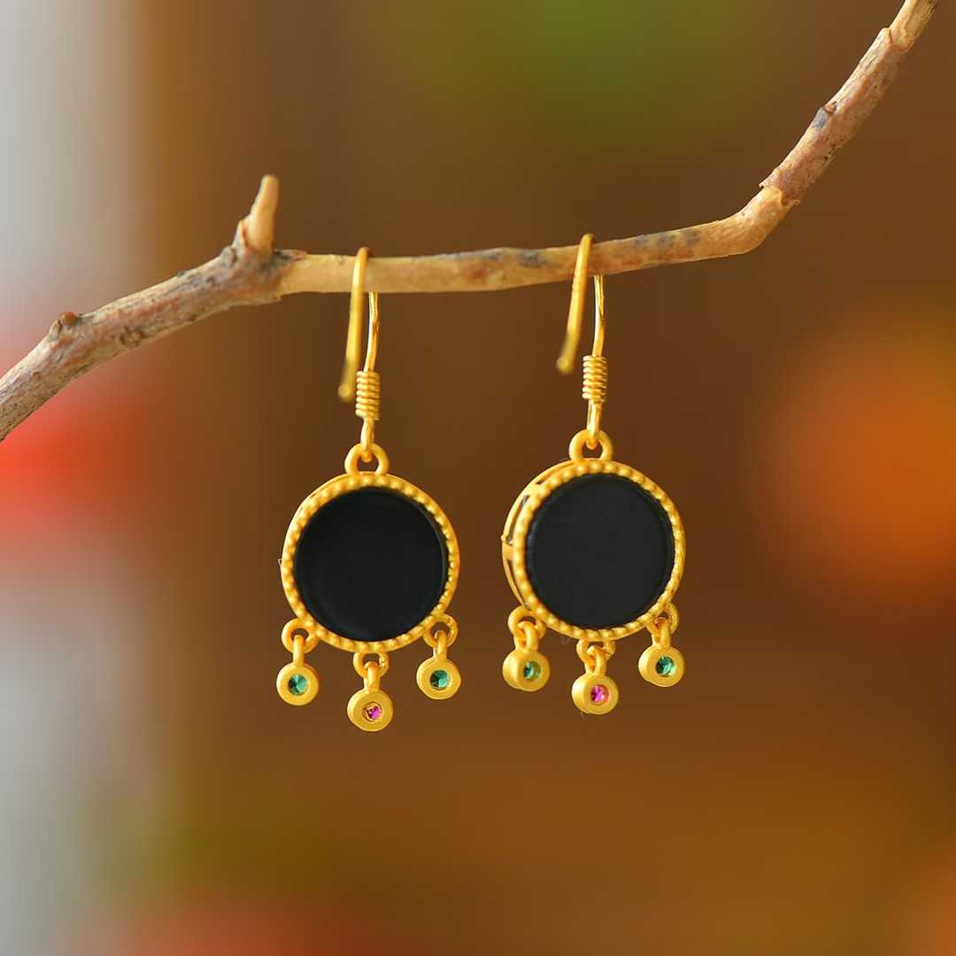 925 Silver Inlaid Hetian Black Nephrite "Lily of the Valley in Bloom" Earrings - jewelry - weilin.com