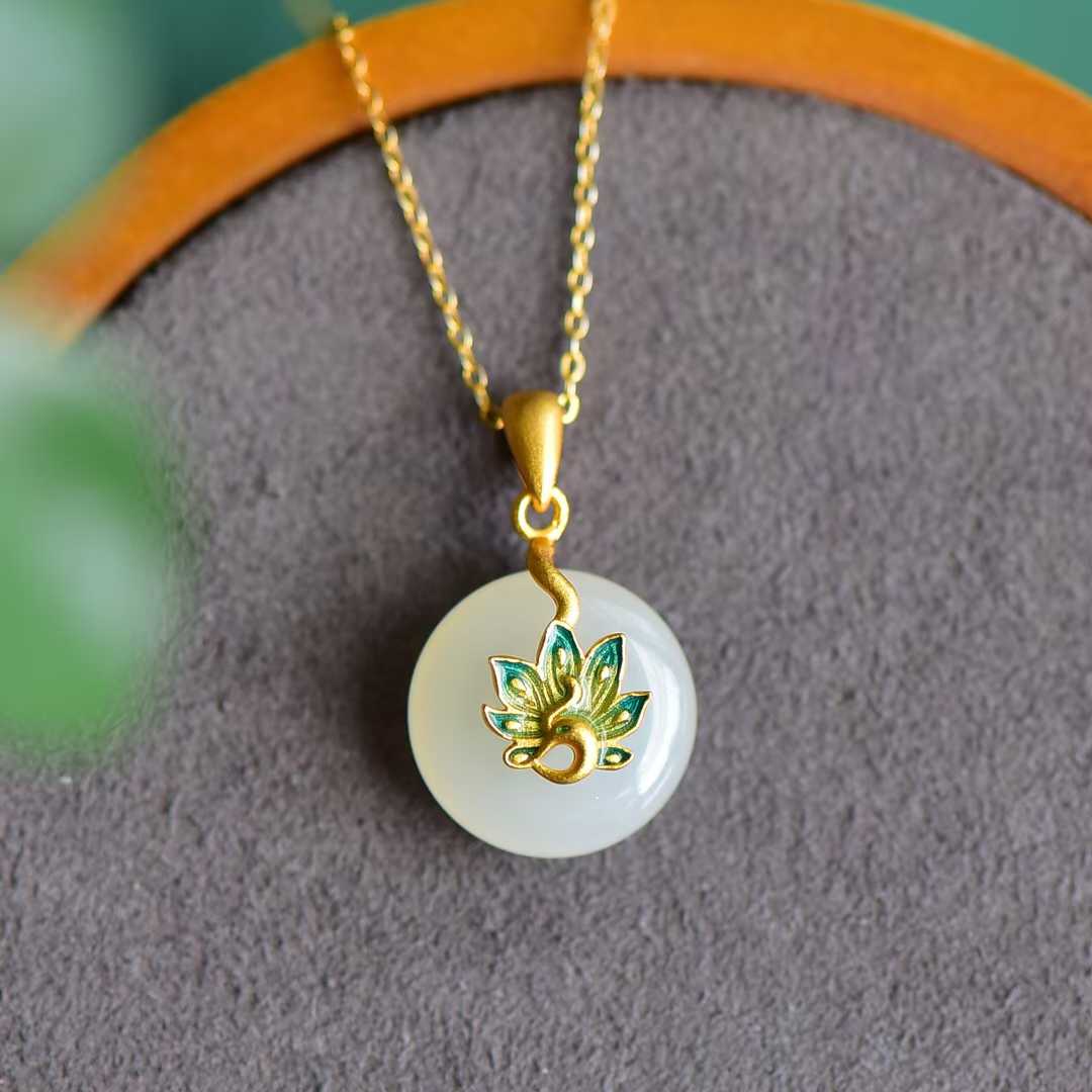 925 Silver Inlaid Hetian Enamel Peacock Spreading Its Tail Pendant - jewelry - weilin.com