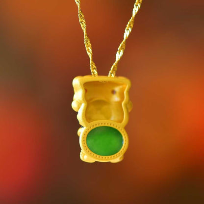 925 Silver - Inlaid Hetian Green Jade Cabochon Pendant with "Auspicious Tiger Exuding Power" Design & Enamel Accents - jewelry - weilin.com