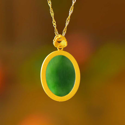 925 Silver - Inlaid Hetian Green Jade Pendant with "Continuous Blessings & Fortune" Meaning & Enamel Accents - jewelry - weilin.com