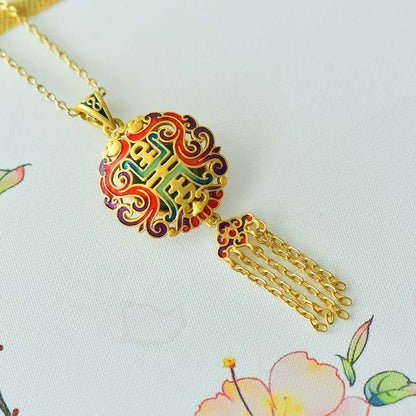 925 Silver - Inlaid Hetian Green Jade Pendant with Single - Sided "Dragon Blessing" Design & Tassel - jewelry - weilin.com