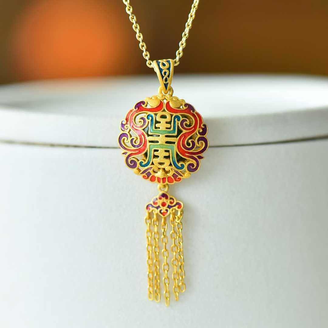 925 Silver - Inlaid Hetian Green Jade Pendant with Single - Sided "Dragon Blessing" Design & Tassel - jewelry - weilin.com