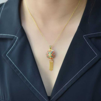 925 Silver - Inlaid Hetian Green Jade Pendant with Single - Sided "Dragon Blessing" Design & Tassel - jewelry - weilin.com