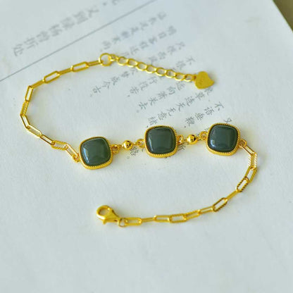 925 Silver Inlaid Hetian Green Nephrite Bracelet - jewelry - weilin.com
