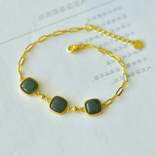 925 Silver Inlaid Hetian Green Nephrite Bracelet - jewelry - weilin.com