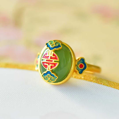 925 Silver Inlaid Hetian Green Nephrite "Contentment & Fulfillment" Jewelry Set - jewelry - weilin.com