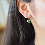 925 Silver Inlaid Hetian Green Nephrite "Orchid & Ruyi" Teardrop Earrings - jewelry - weilin.com