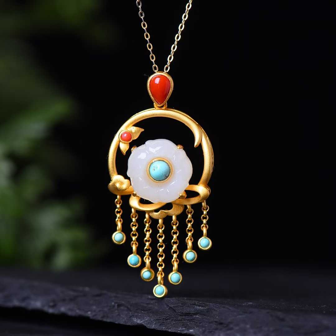 925 Silver Inlaid Hetian Jade and Enamel Set - jewelry - weilin.com