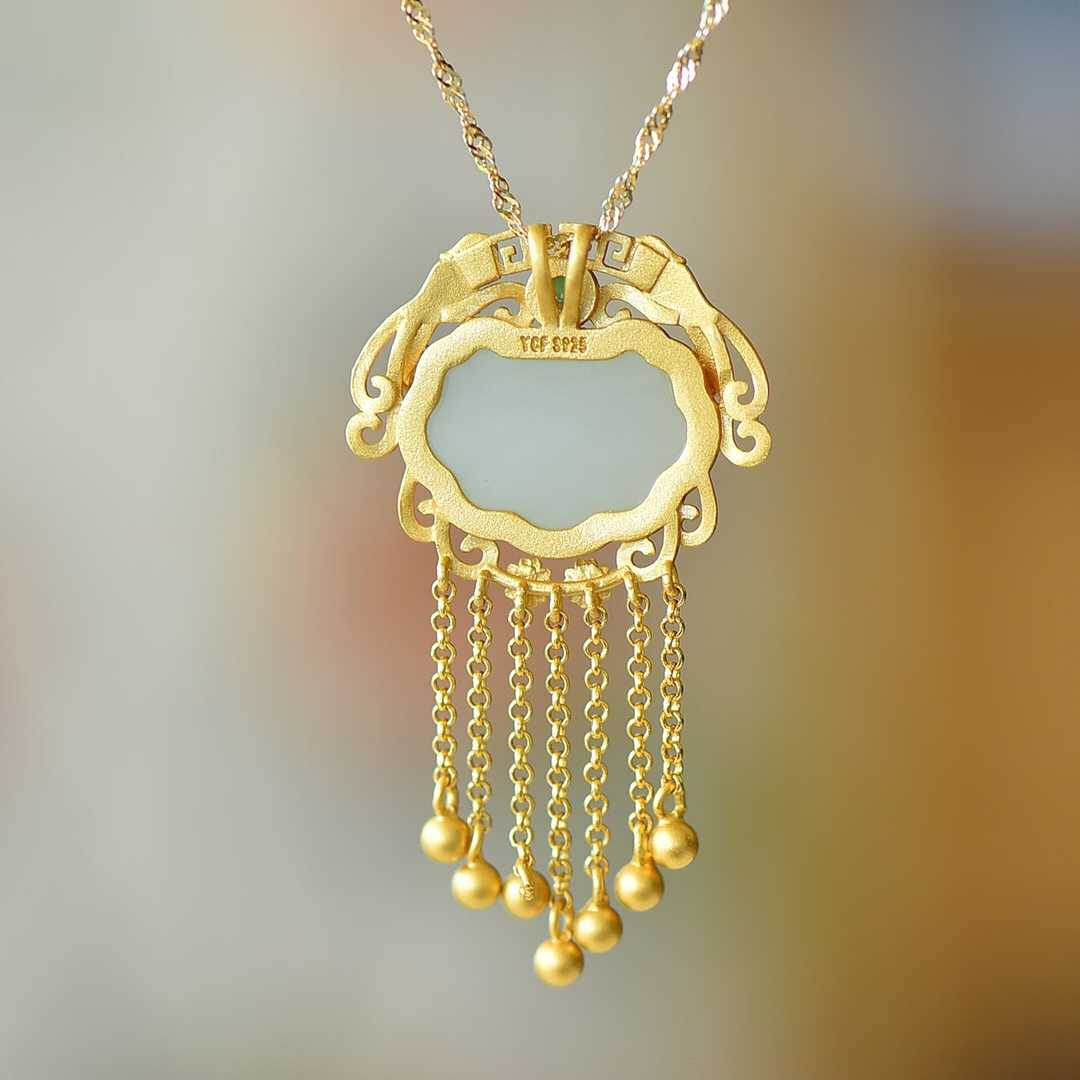 925 Silver - Inlaid Hetian Jade Baby Lock Pendant - jewelry - weilin.com