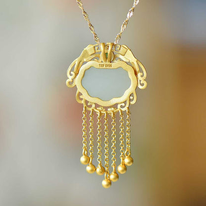 925 Silver - Inlaid Hetian Jade Baby Lock Pendant - jewelry - weilin.com