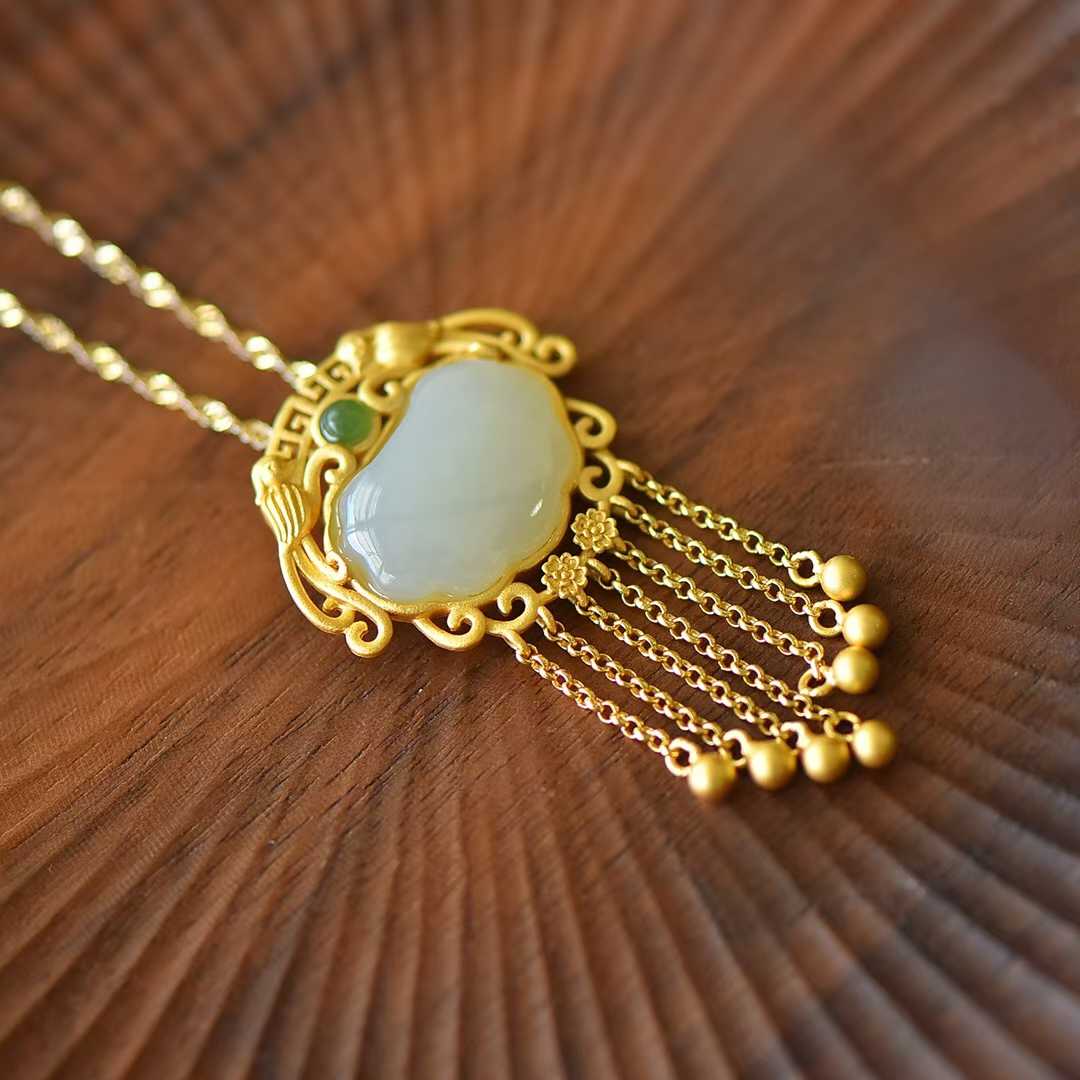 925 Silver - Inlaid Hetian Jade Baby Lock Pendant - jewelry - weilin.com