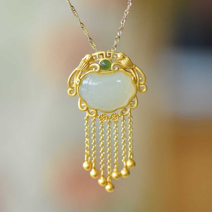 925 Silver - Inlaid Hetian Jade Baby Lock Pendant - jewelry - weilin.com