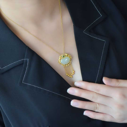 925 Silver - Inlaid Hetian Jade Baby Lock Pendant - jewelry - weilin.com