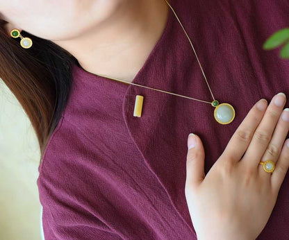 925 Silver Inlaid Hetian Jade Bulgari Set - jewelry - weilin.com